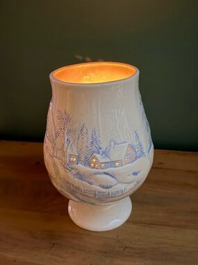 Vintage Ceramic Winter Village Luminary Candle Holder 10” Pedestal